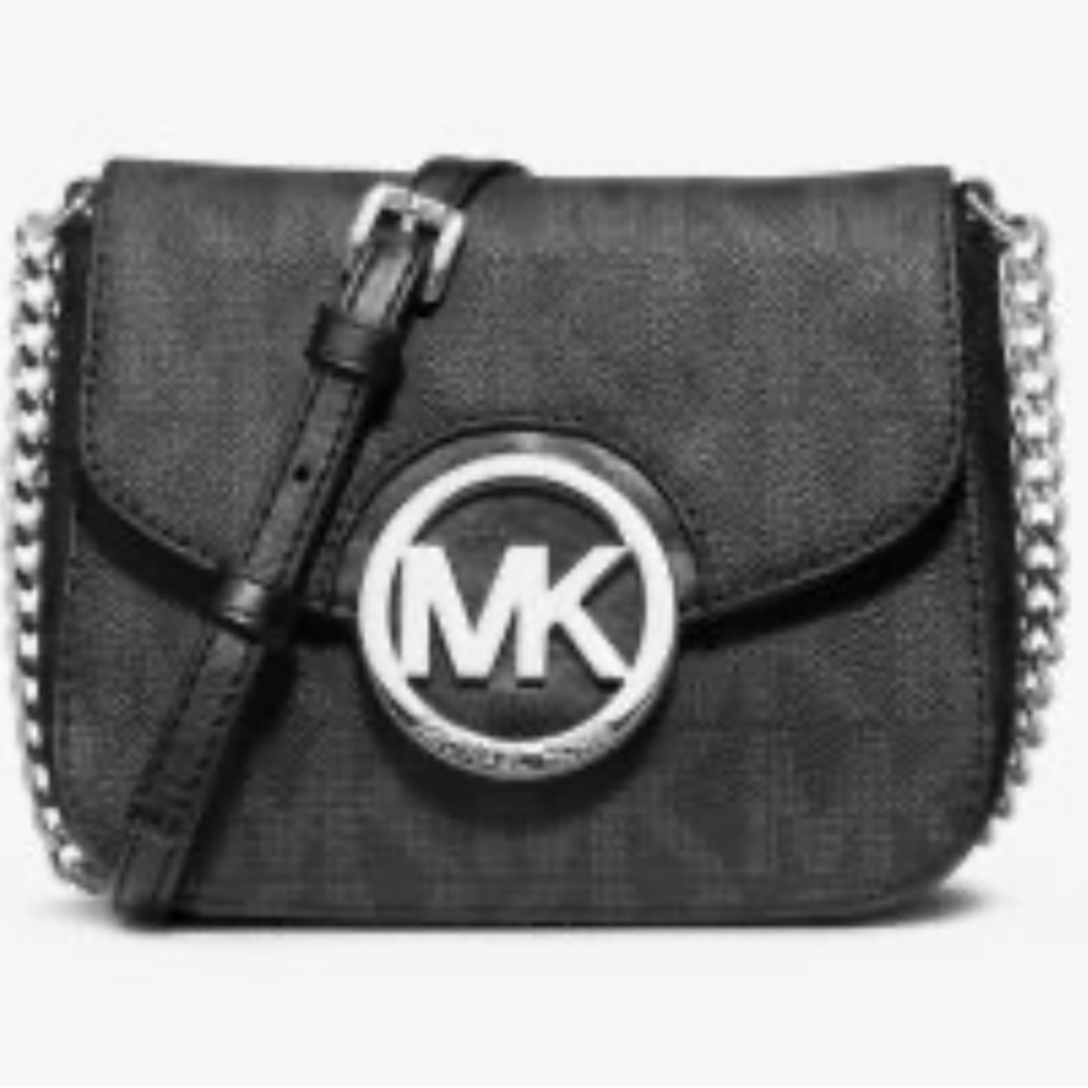 Michael Kors Black Crossbody Bag with Silver Accents